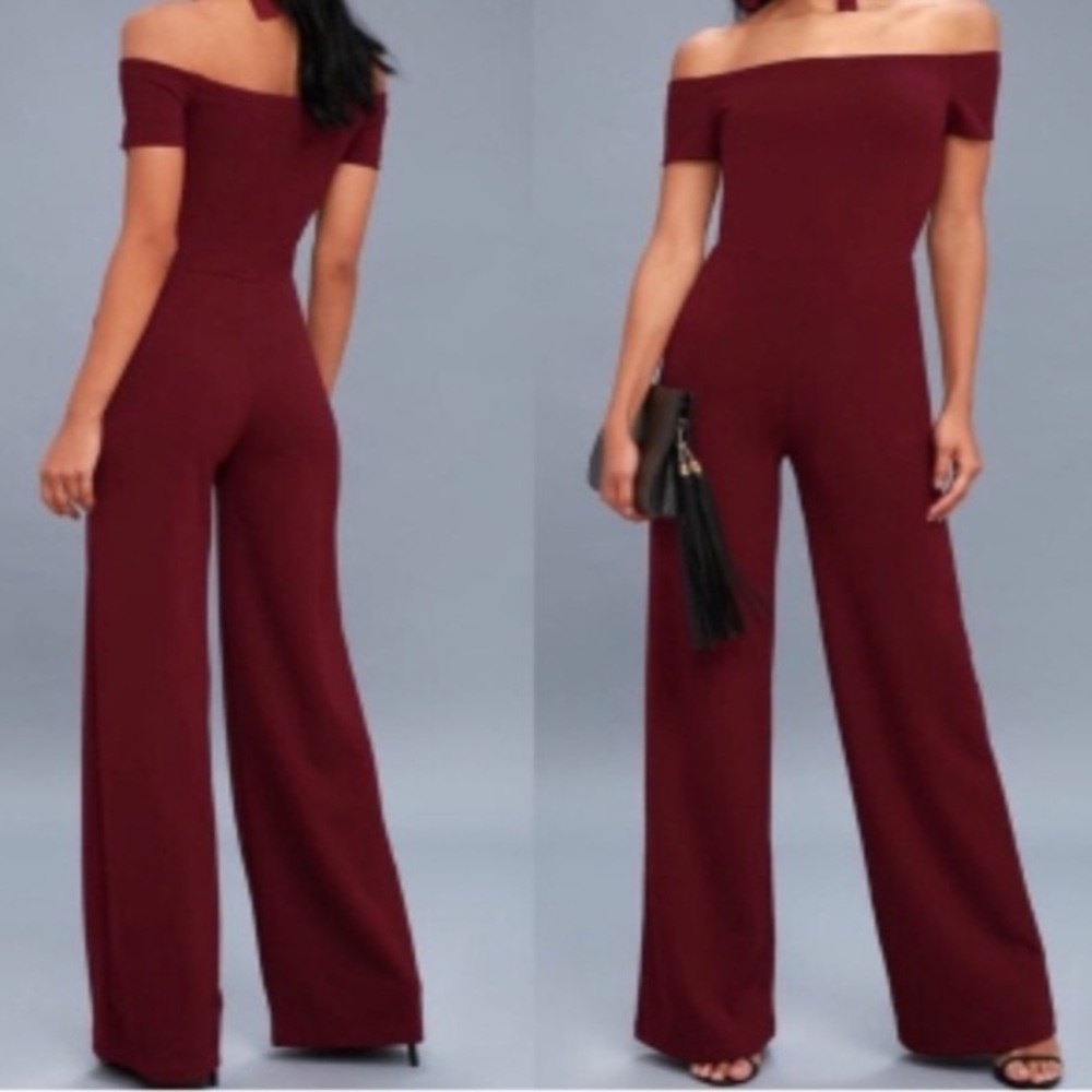 Lulu’s Maroon Off the Shoulder Jumpsuit